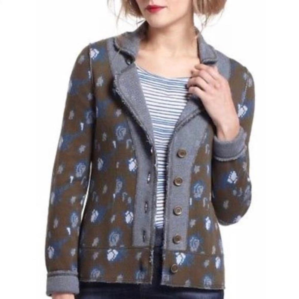 ANTHROPOLOGIE HWR MONOGRAM ROSE JACQUARD sweater jacket EUC Sz M